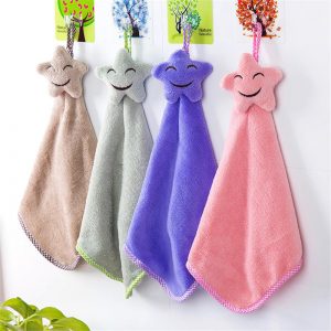 Cartoon Smile Hand Towel Children Microfiber Hand Dry Towel For Kids Soft Plush Fabric Absorbent Hang Towel Kitchen Bathroom Use