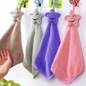 Cartoon Smile Hand Towel Children Microfiber Hand Dry Towel For Kids Soft Plush Fabric Absorbent Hang Towel Kitchen Bathroom Use