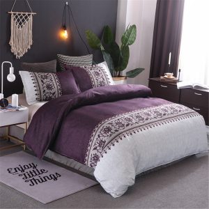 Double Queen K ing 3PCS Bedding Set Purple Duvet Quilt Cover Bed Pillow Cases Set Hotel Home Textiles Bedding Supplies