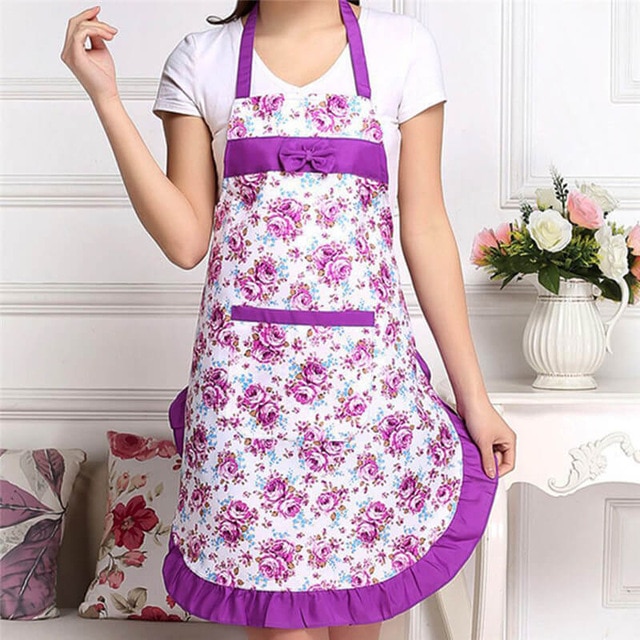 Top Seeling Women Floral Waterproof Anti Oil Kitchen Cooking Restaurant Cleaning Apron Creative 