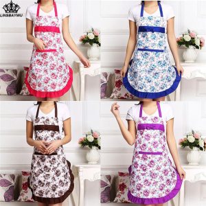 Top Seeling Women Floral Waterproof Anti-oil Kitchen Cooking Restaurant Cleaning Apron Creative Aprons for Woman Outsides BBQ